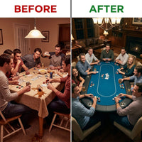 10 Player Foldable Poker Table, Blackjack Texas Holdem Poker Table with Padded Rails and Stainless Steel Cup Holders, Portable Folding Card Board Game Table, 84' Oval Casino Leisure Table — Before & After