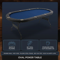10 Player Foldable Poker Table, Blackjack Texas Holdem Poker Table with Padded Rails and Stainless Steel Cup Holders, Portable Folding Card Board Game Table, 84' Oval Casino Leisure Table — Results & Stats