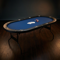 10 Player Foldable Poker Table, Blackjack Texas Holdem Poker Table with Padded Rails and Stainless Steel Cup Holders, Portable Folding Card Board Game Table, 84' Oval Casino Leisure Table — Studio Shot