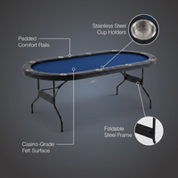 10 Player Foldable Poker Table, Blackjack Texas Holdem Poker Table with Padded Rails and Stainless Steel Cup Holders, Portable Folding Card Board Game Table, 84' Oval Casino Leisure Table — infographic