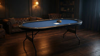 10 Player Foldable Poker Table, Blackjack Texas Holdem Poker Table with Padded Rails and Stainless Steel Cup Holders, Portable Folding Card Board Game Table, 84' Oval Casino Leisure Table — Lifestyle