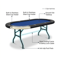 10 Player Foldable Poker Table, Blackjack Texas Holdem Poker Table with Padded Rails and Stainless Steel Cup Holders, Portable Folding Card Board Game Table, 84' Oval Casino Leisure Table — How It Works