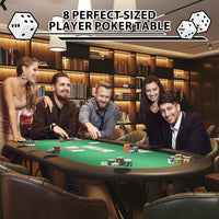 8 Player Oval Foldable Poker Tables, Casino Style Card Table with 8 Cup Holders & Non-Slip Feet, Portable Game Table for Texas Holdem, Blackjack & Dominoes, Perfect for Living Room (Green)