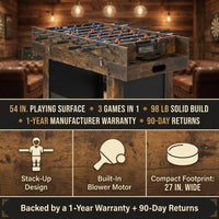 3-In-1 Combo Game Table Set, 54 In. Air Hockey Table, Multi Combination Table with Air Hockey, Ping Pong, Foosball — Results & Stats