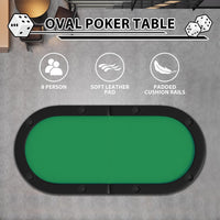 8 Player Oval Foldable Poker Tables, Casino Style Card Table with 8 Cup Holders & Non-Slip Feet, Portable Game Table for Texas Holdem, Blackjack & Dominoes, Perfect for Living Room (Green)