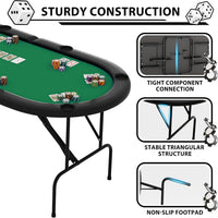 8 Player Oval Foldable Poker Tables, Casino Style Card Table with 8 Cup Holders & Non-Slip Feet, Portable Game Table for Texas Holdem, Blackjack & Dominoes, Perfect for Living Room (Green)