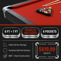 6,7 Foot Foldable Pool Table, Portable Billiards Table for Adults with Full Accessories Set, Mesa De Billar Includes 16 Balls, 2 Cue Sticks, Chalk, Rack & Brush, Game Room Table for Home — Results & Stats