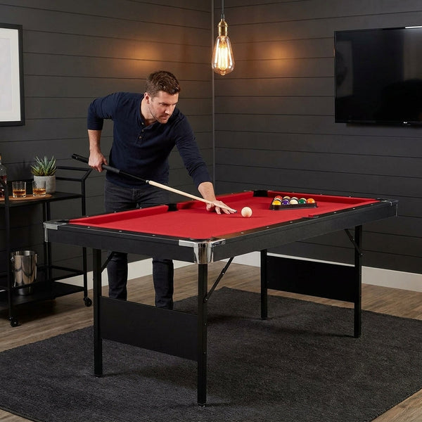 Pool Table Built for Game Rooms, 6.7 Foot Size, Foldable Design, Complete Accessory Set, No Assembly Required