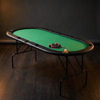 8 Player Oval Foldable Poker Tables, Casino Style Card Table with 8 Cup Holders & Non-Slip Feet, Portable Game Table for Texas Holdem, Blackjack & Dominoes, Perfect for Living Room (Green) — Studio Shot