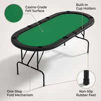 8 Player Oval Foldable Poker Tables, Casino Style Card Table with 8 Cup Holders & Non-Slip Feet, Portable Game Table for Texas Holdem, Blackjack & Dominoes, Perfect for Living Room (Green) — infographic