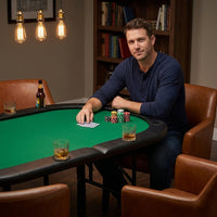 8 Player Oval Foldable Poker Tables, Casino Style Card Table with 8 Cup Holders & Non-Slip Feet, Portable Game Table for Texas Holdem, Blackjack & Dominoes, Perfect for Living Room (Green) — Lifestyle
