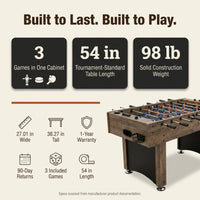 Multi Game Table Built for Game Room Entertainment, Air Hockey, Ping Pong, Foosball, 54 Inch Size — Results & Stats