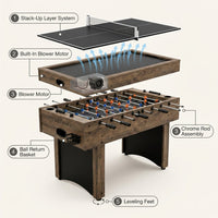 Multi Game Table Built for Game Room Entertainment, Air Hockey, Ping Pong, Foosball, 54 Inch Size — How It Works