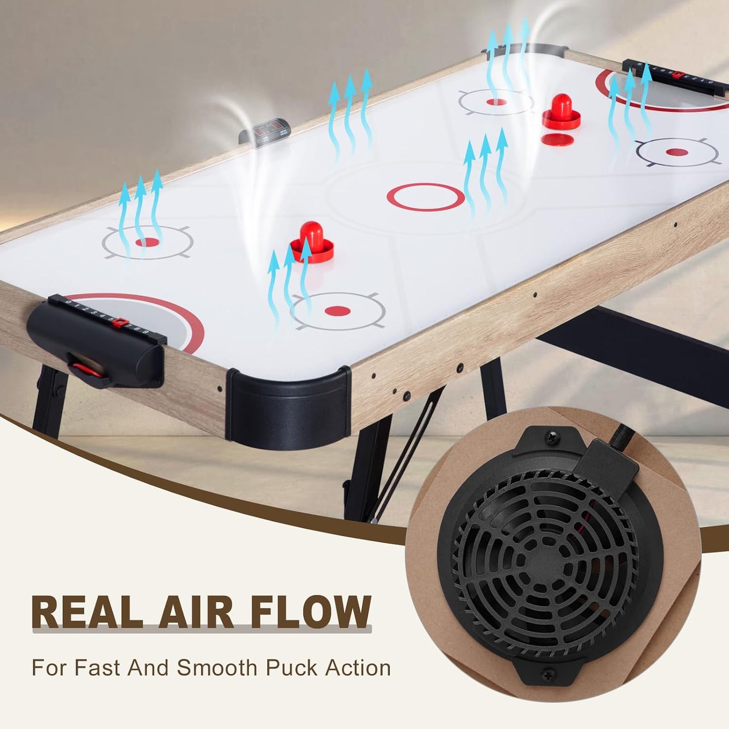 58 Inch Foldable Air Hockey Table, LED Folding Hockey Table Game Set W/2 Pucks, 2 Pushers, Powerful Motor, Hockey Table Gaming Set for Adults and Kids, Home Game Room