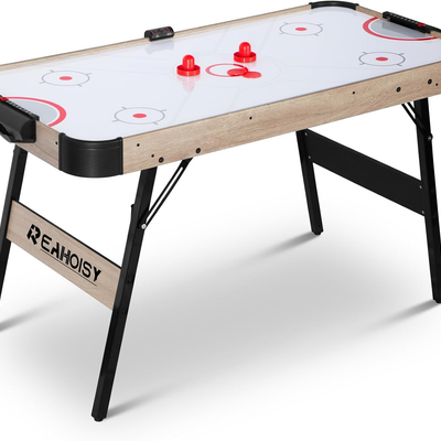 58 Inch Foldable Air Hockey Table, LED Folding Hockey Table Game Set W/2 Pucks, 2 Pushers, Powerful Motor, Hockey Table Gaming Set for Adults and Kids, Home Game Room