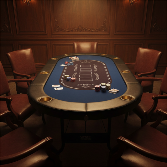 8 Player Foldable Poker Table, Blackjack Texas Holdem Poker Table with Padded Rails and Stainless Steel Cup Holders, Portable Folding Card Board Game Table, 72' Oval Casino Leisure Table, Blue
